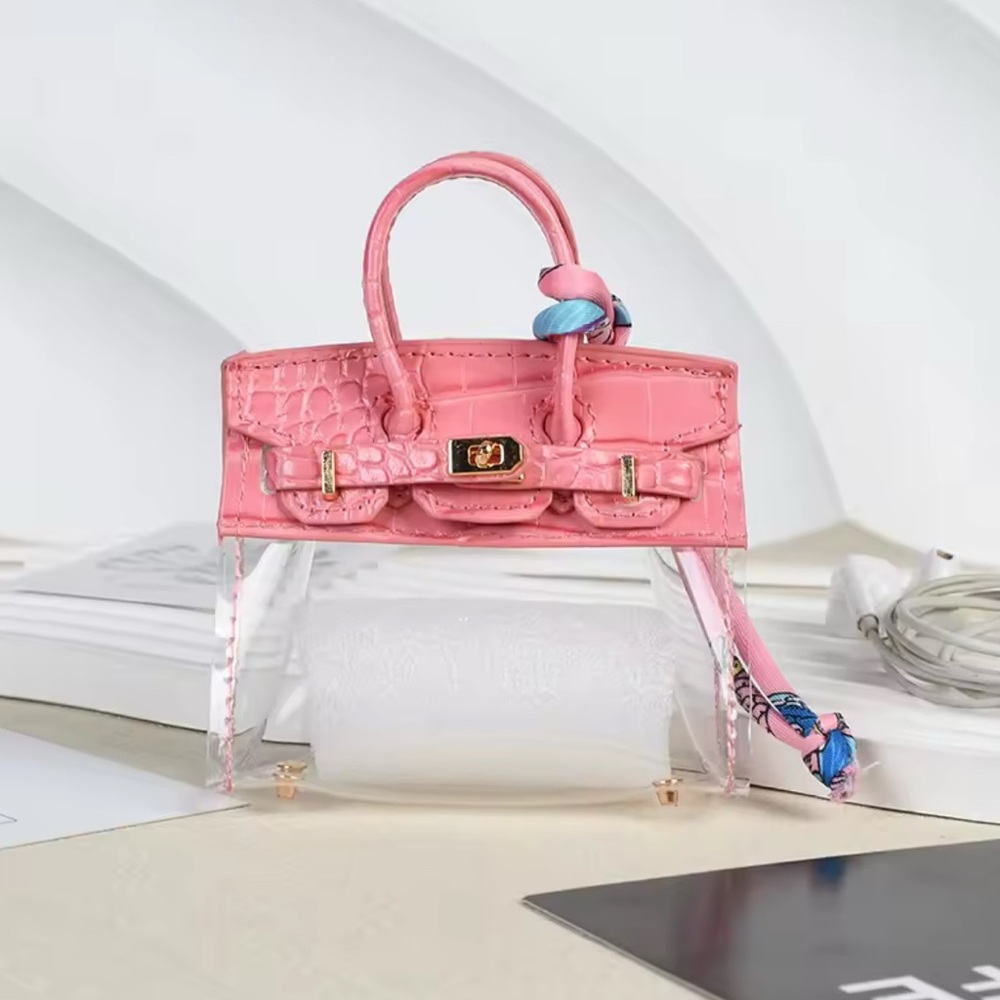 Compact Pink Croc-Embossed Mini Top-Handle Bag with Scarf Detail